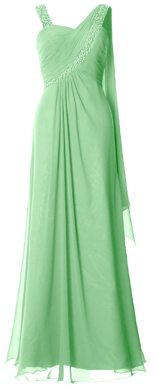 MACloth Women Beading Long Pleated Prom Dresses Evening Party Formal Gown