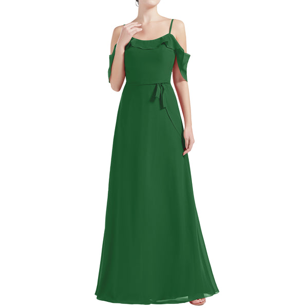 MACloth Women Cold Shoulder Long A Line Wedding Bridesmaid Dresses