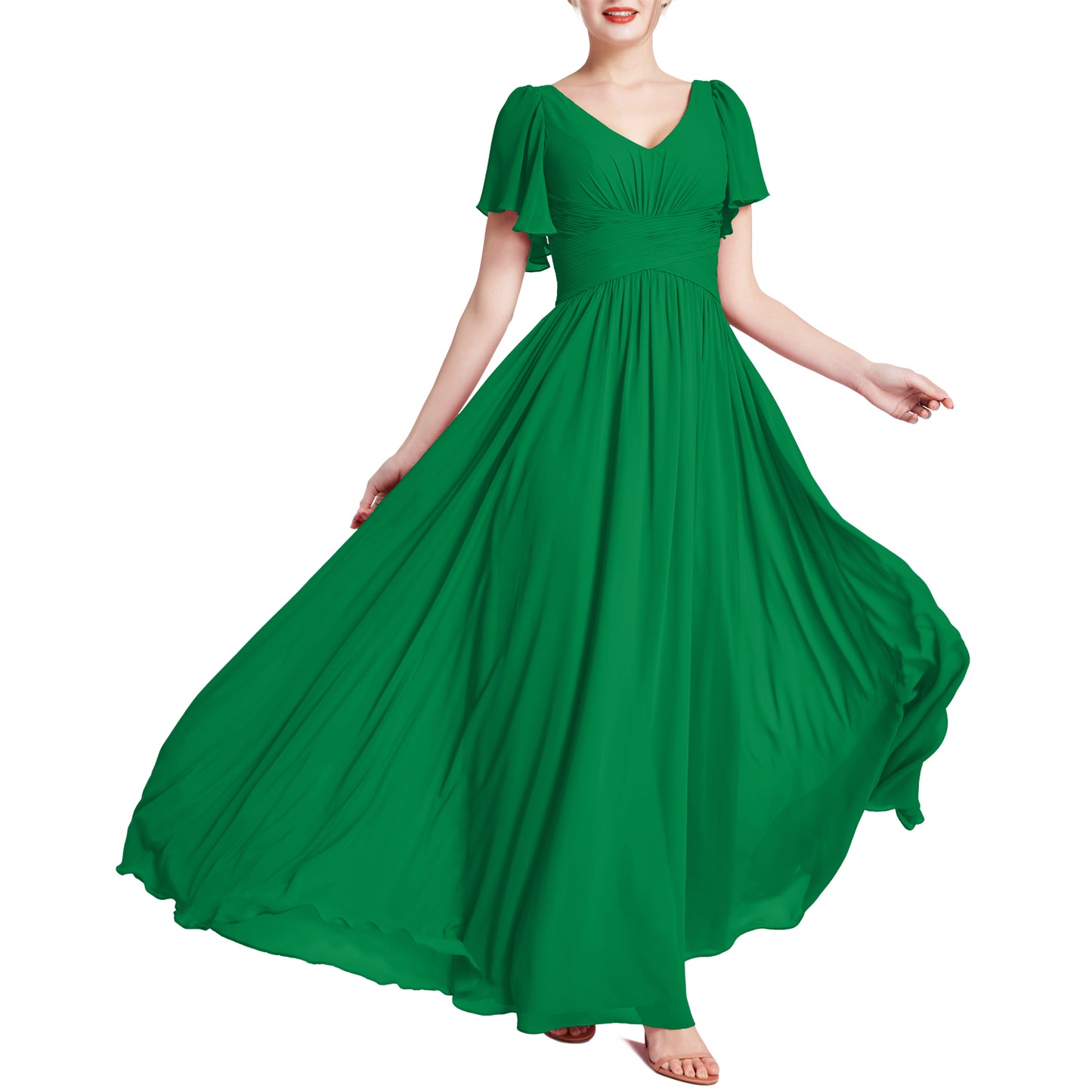 MACloth Vestidos de dama de honor románticos para fiesta de boda con cuello en V y manga corta para mujer