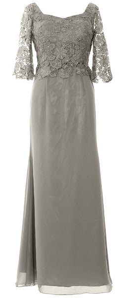MACloth Women Mother of Bride Dresses Half Sleeves Lace Formal Evening Gown