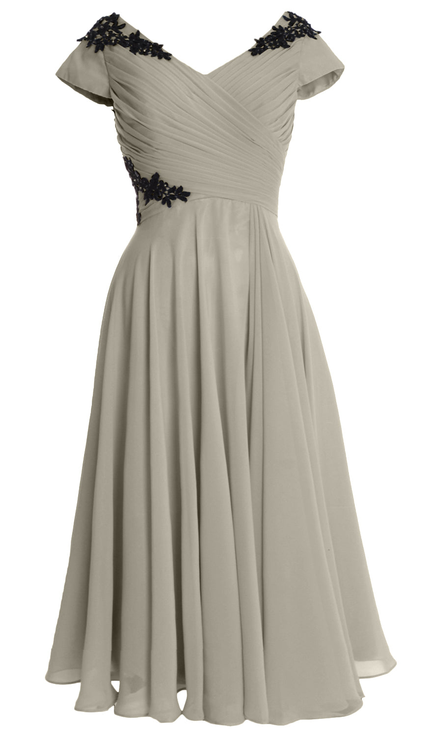 MACloth Damen Kleider für die Brautmutter, V-Ausschnitt, Flügelärmel, wadenlang, Hochzeitsgast