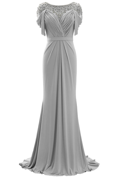 MACloth Women Mother of the Bride Dress Short Sleeves Jersey Formal Evening Gown