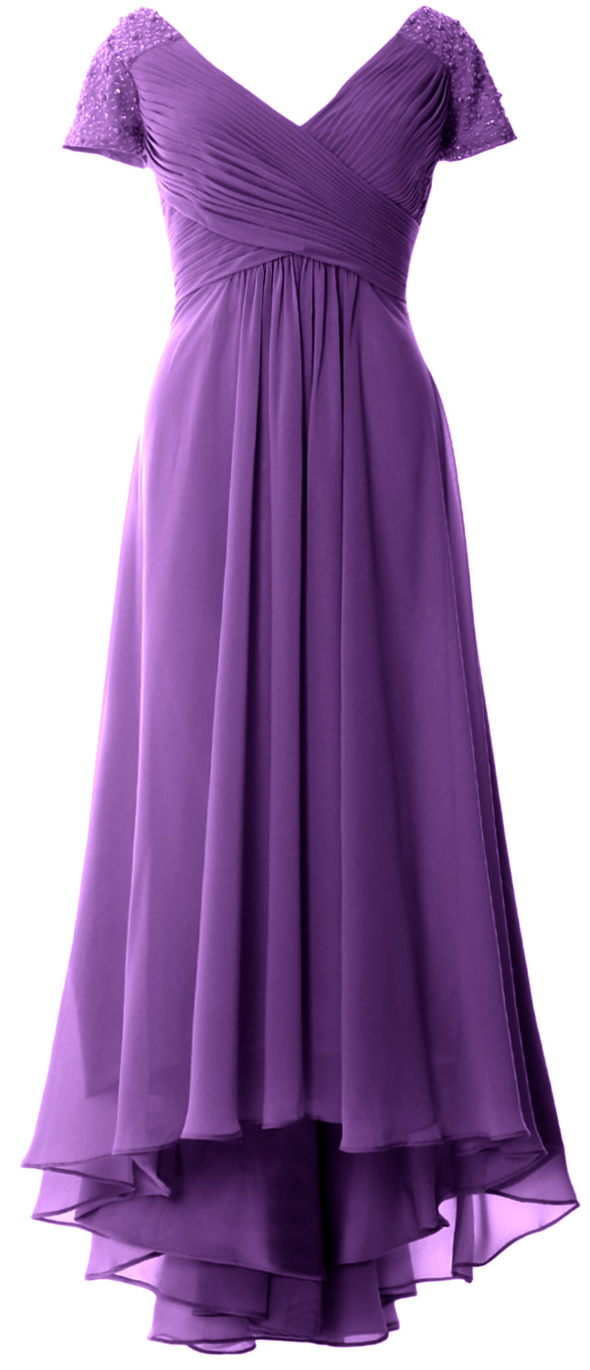 MACloth Mujeres Manga Corta Cuello En V Hi Lo Madre De La Novia Vestidos De Novio Vestido De Noche