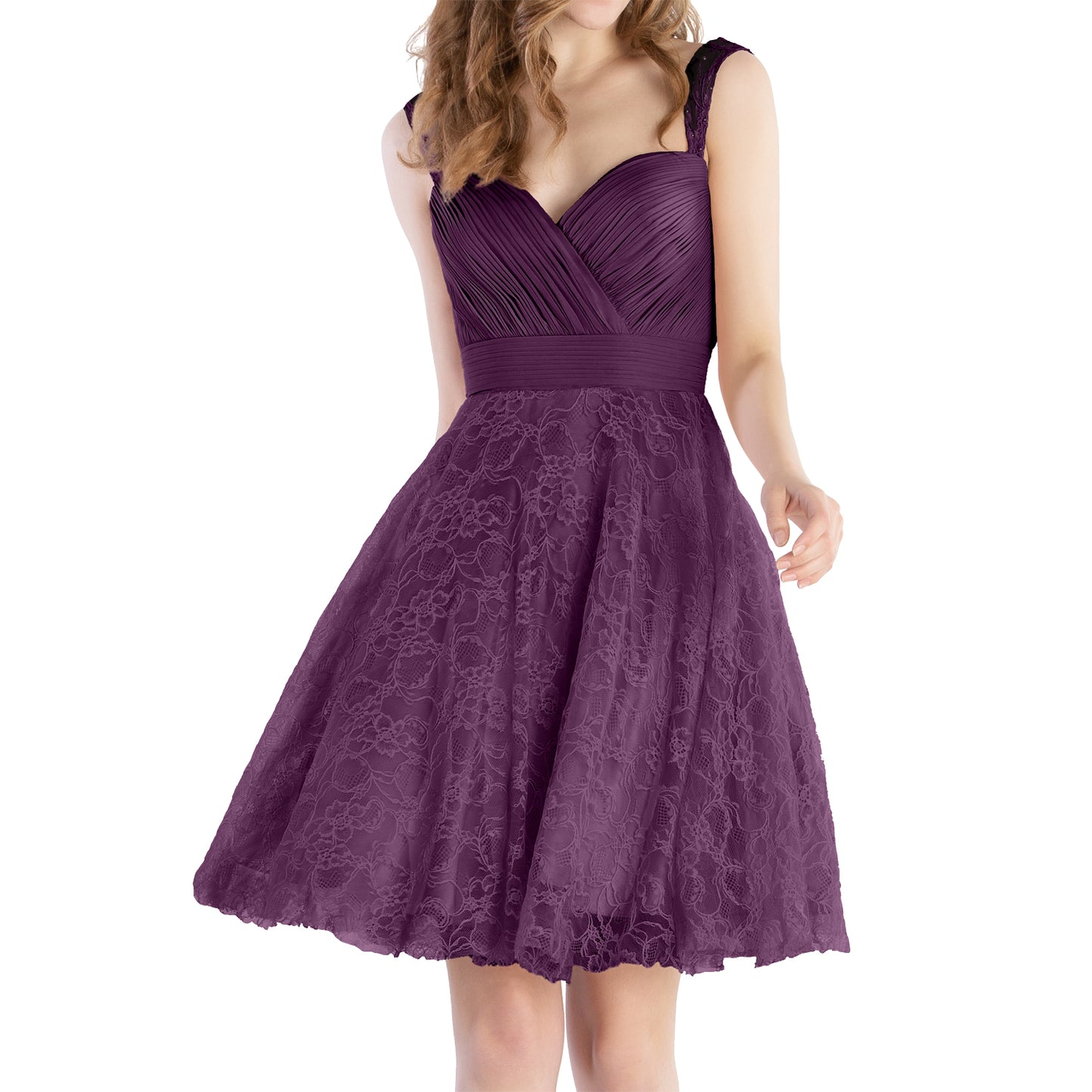 MACloth Women Sweetheart Pleated Lace Short Wedding Party Bridesmaid Dresses LBD