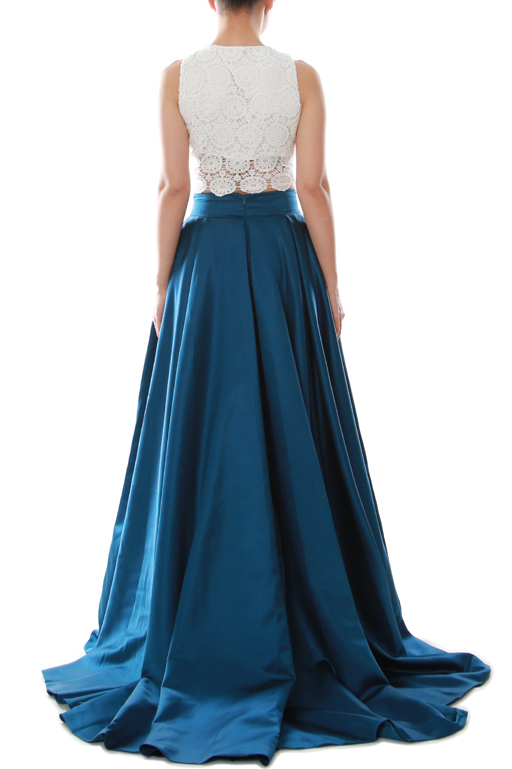 MACloth Women Two Piece O Neck Lace Long Prom Homecoming Dress Evening Ball Gown