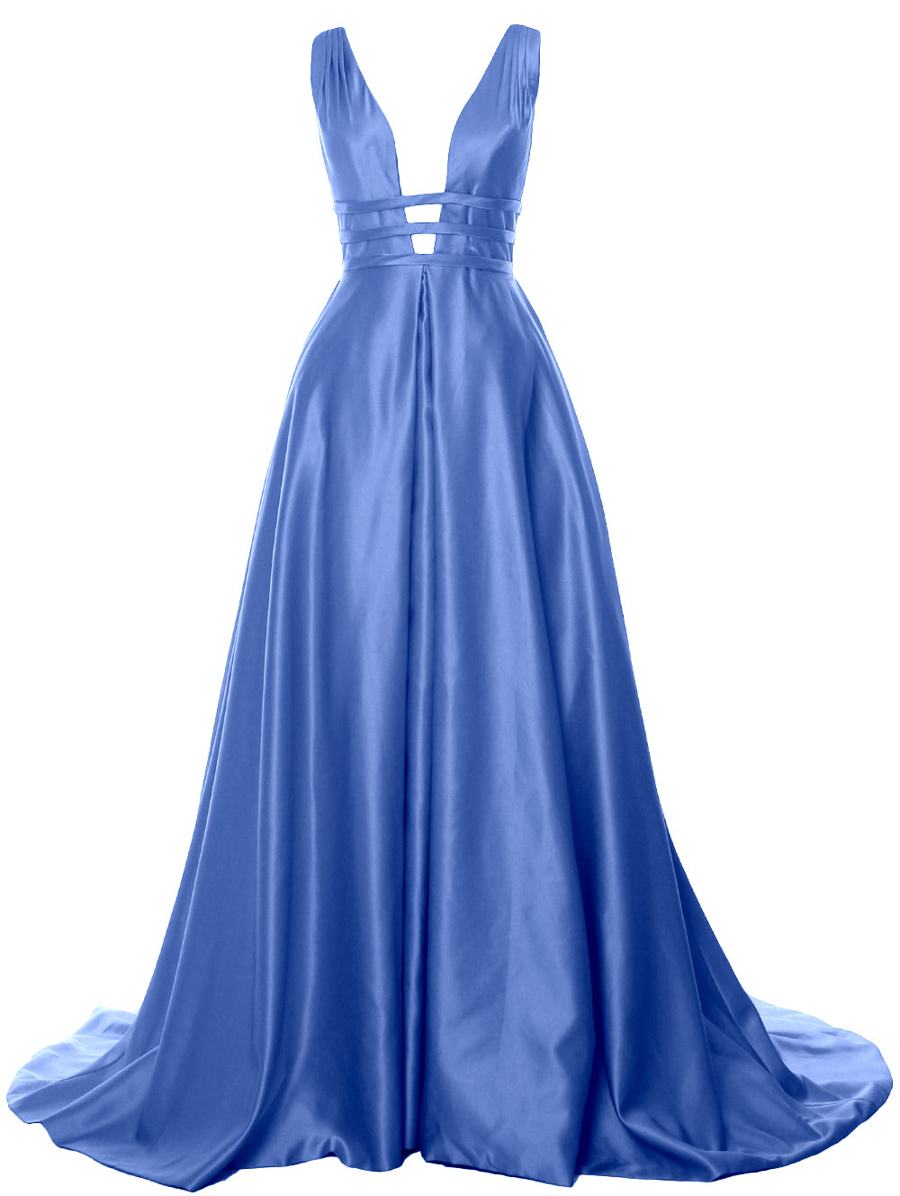 MACloth Damen Ballkleid mit tiefem V-Ausschnitt, Satin, ärmellos, formelle Abendkleider