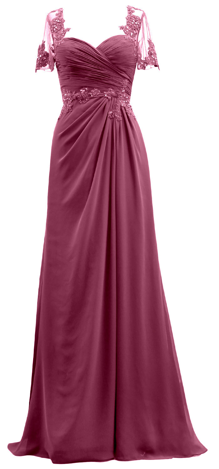 MACloth Damen Kurze Ärmel Spitze Formelles Abendkleid Maxikleid für die Brautmutter