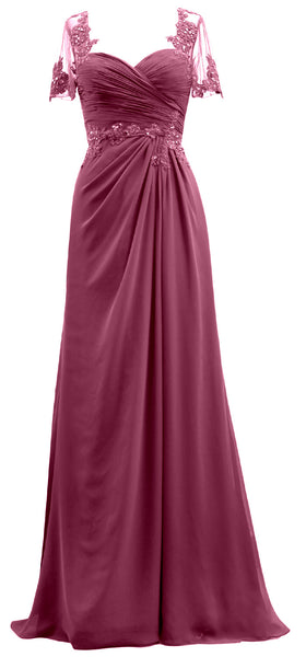 MACloth Women Short Sleeves Lace Formal Evening Gown Maxi Mother of Bride Dress
