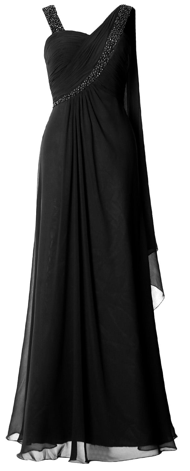 MACloth Women Beading Long Pleated Prom Dresses Evening Party Formal Gown
