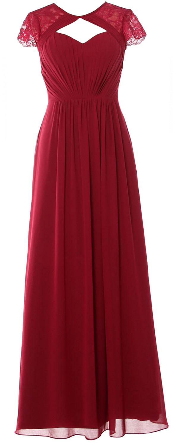 Vestido de dama de honor largo con mangas cortas elegante MACloth 2018 Vestido formal de noche