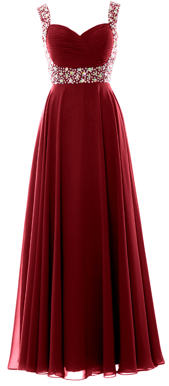 MACloth Women Straps Crystal Chiffon Long Prom Wedding Party Dress Evening Gown