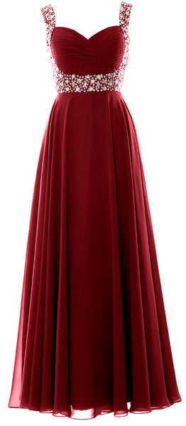 MACloth Women Straps Crystal Chiffon Long Prom Wedding Party Dress Evening Gown