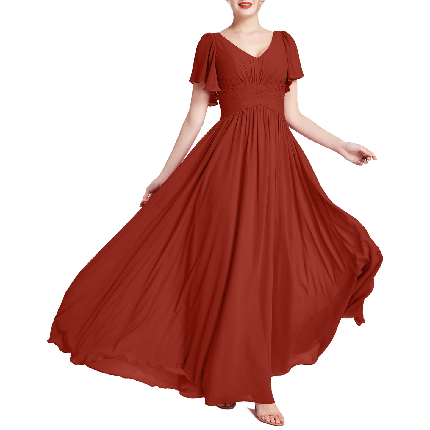 MACloth Vestidos de dama de honor románticos para fiesta de boda con cuello en V y manga corta para mujer