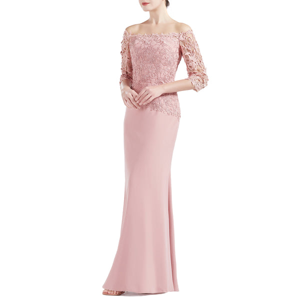 MACloth Women Off Shoulder 3/4 Sleeves Long Mother Bride Dresses Evening Gown