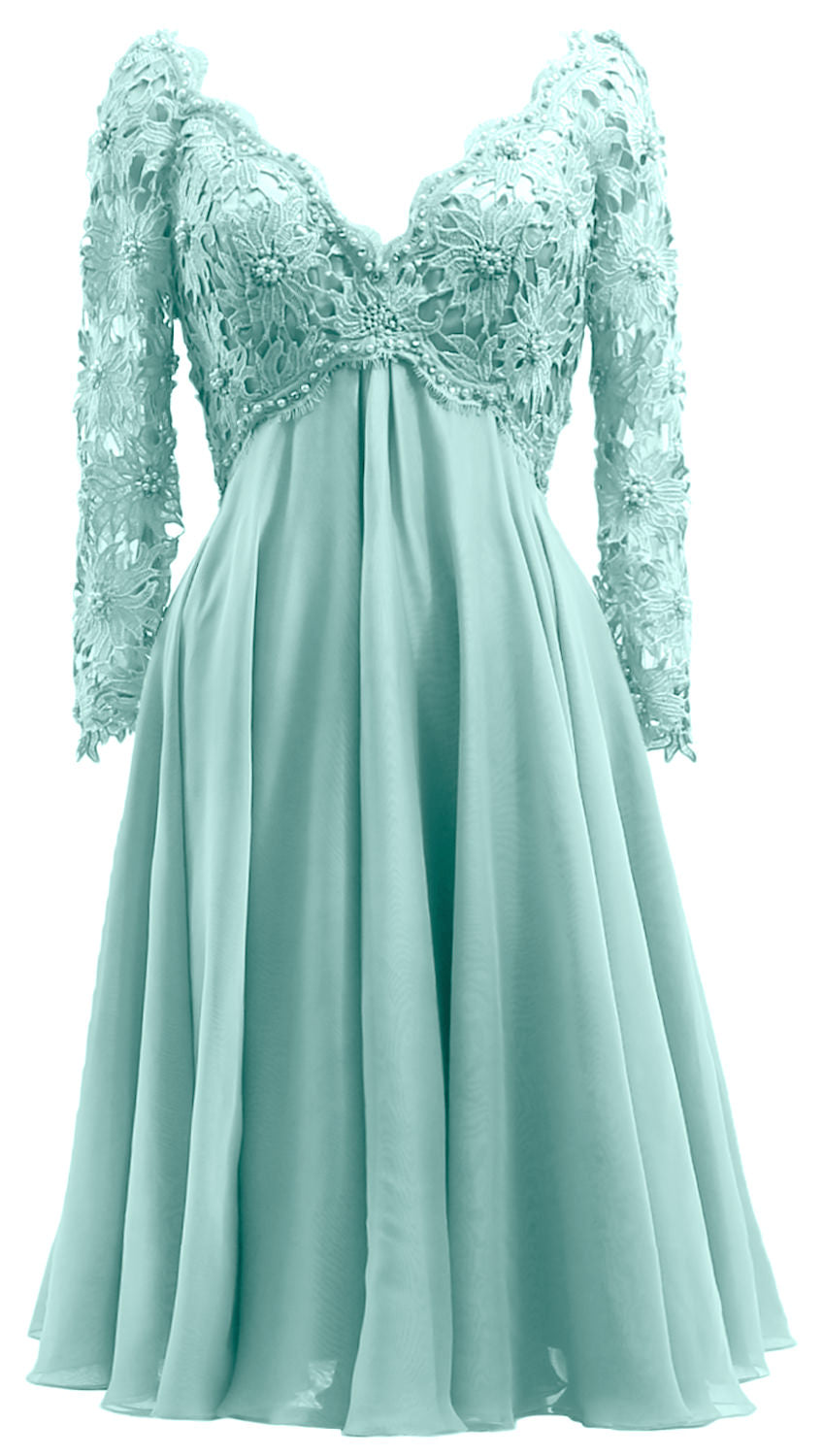MACloth Women Long Sleeves Short Mother Bride Dresses V Neck Cocktail MACloth Women Long Sleeves Short Mother Bride Dresses V Neck Cocktail