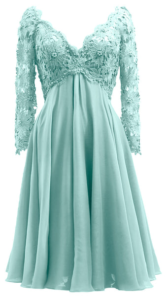 MACloth Women Long Sleeves Short Mother  Bride Dresses V Neck Cocktail Party