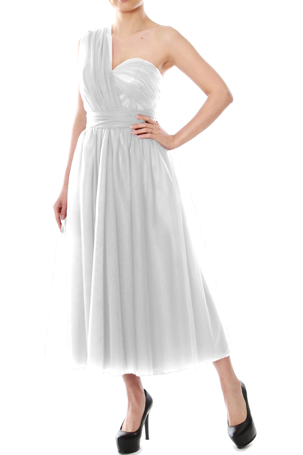 MACloth Midi Convertible Vestidos de dama de honor Vestido de fiesta de boda de tul