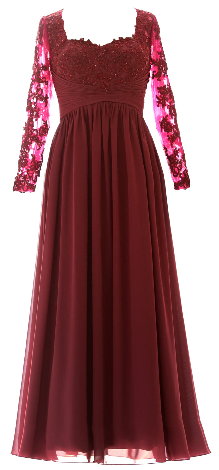 MACloth Damen Kleider für die Brautmutter, Spitze, formelles Abendkleid mit Ärmeln