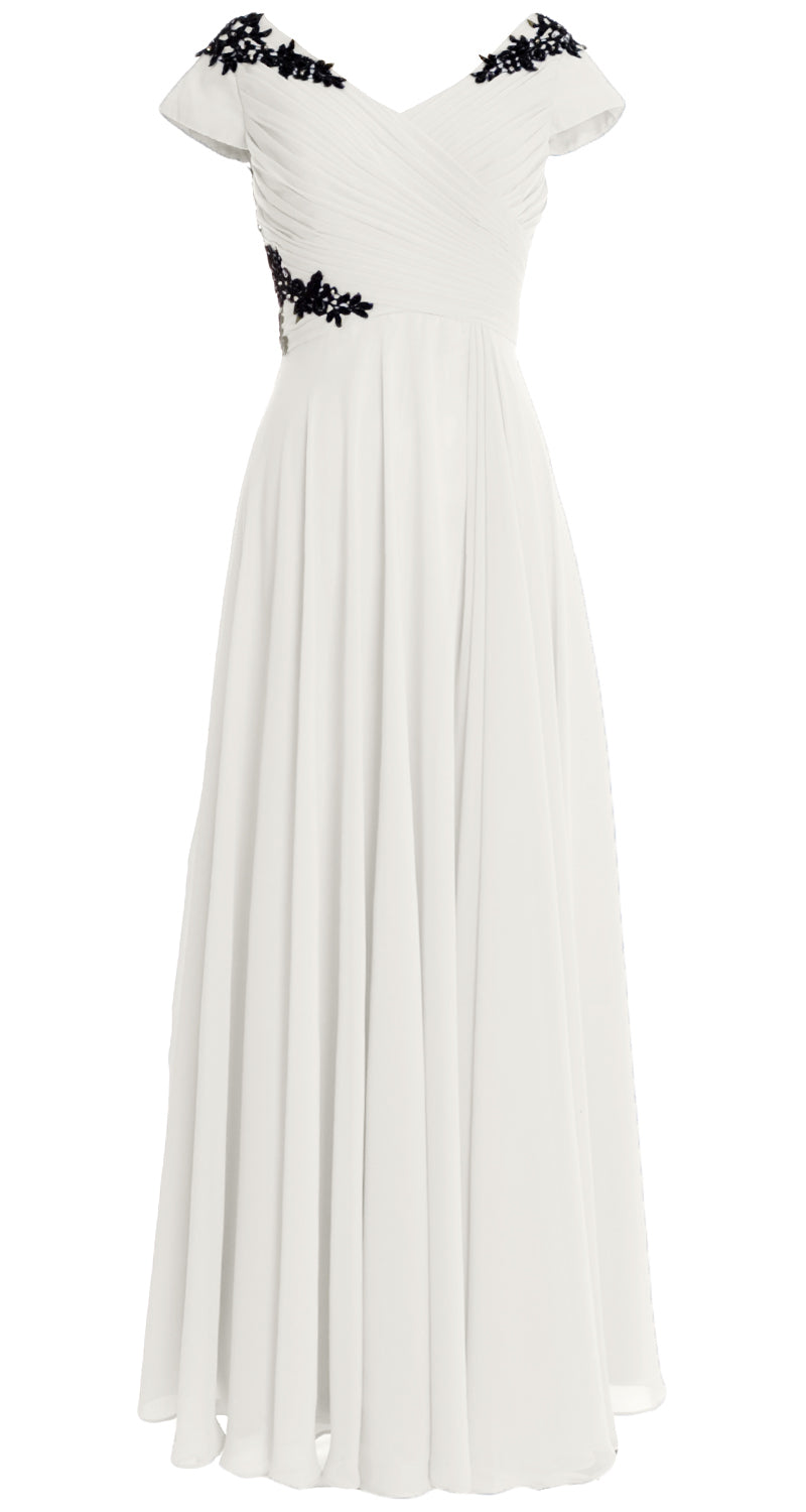 MACloth Damen Kleider für die Brautmutter mit Flügelärmeln und V-Ausschnitt, formelles Abendkleid