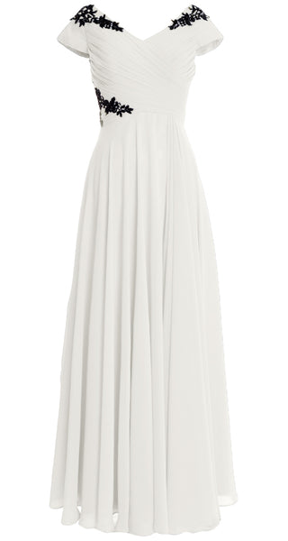 MACloth Women Mother of the Bride Dresses Cap Sleeves V Neck Formal Evening Gown