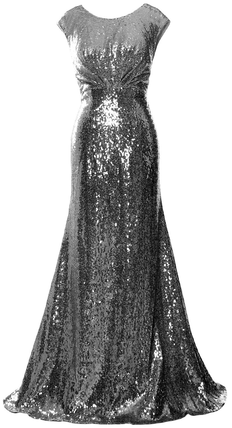 MACloth Damen Kleider für die Brautmutter mit Flügelärmeln und Pailletten, formelles Brautjungfernkleid