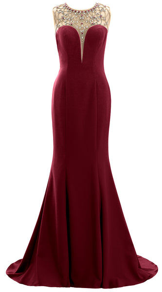 MACloth Women Mermaid Beaded Crepe Evening Gown 2020 Long Prom Party Dresses