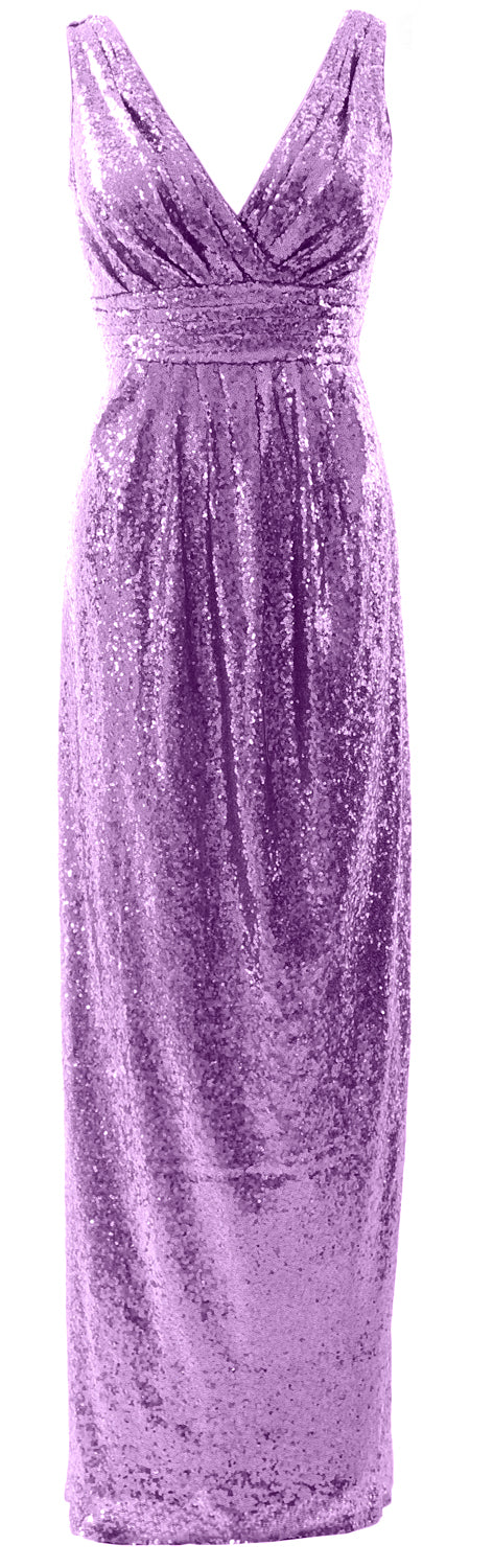 MACloth Vestidos de dama de honor para mujer Vestido de noche formal con lentejuelas sin mangas y cuello en V