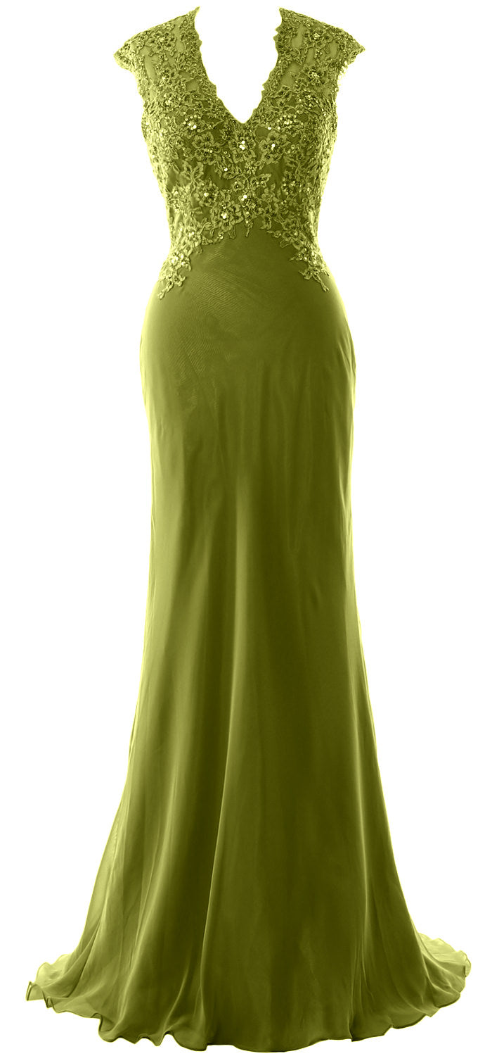 MACloth Damen Kleider für die Brautmutter, Meerjungfrau, V-Ausschnitt, Spitze, formelles Abendkleid