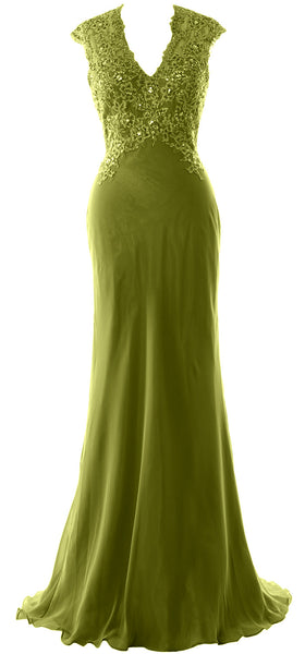 MACloth Women Mother of Bride Dresses Mermaid V Neck Lace Evening Formal Gown