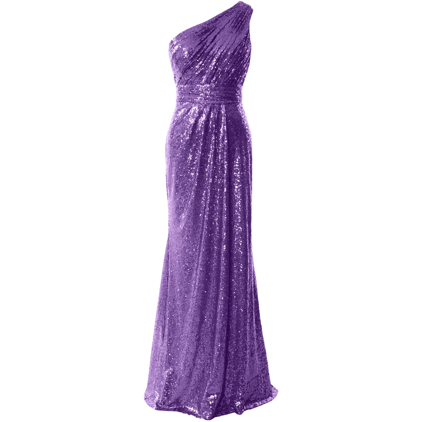 MACloth Damen Brautjungfernkleider One-Shoulder Pailletten Langes formelles Kleid Braut