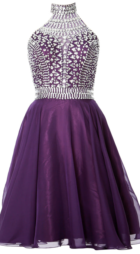 MACloth Gorgeous Halter Prom Homecoming Dress High Neck Cocktail Formal Gown