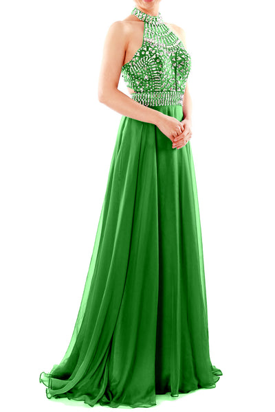MACloth Women Halter High Neck Sleeveless Long Prom Party Dress Evening Gown