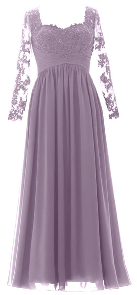 MACloth Women Mother of the Bride Dresses Lace Formal Evening Gown with Sleeves