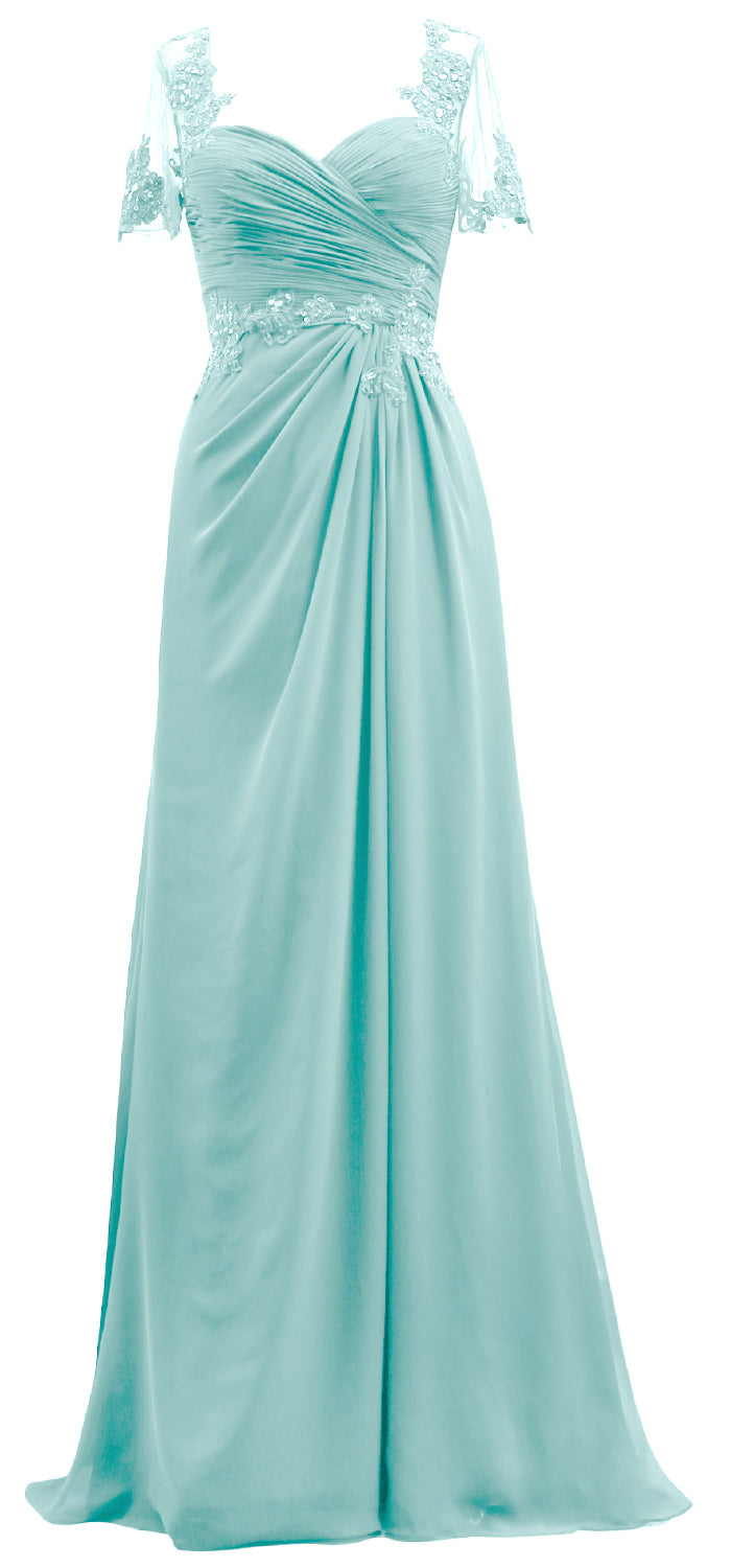 MACloth Damen Kurze Ärmel Spitze Formelles Abendkleid Maxikleid für die Brautmutter