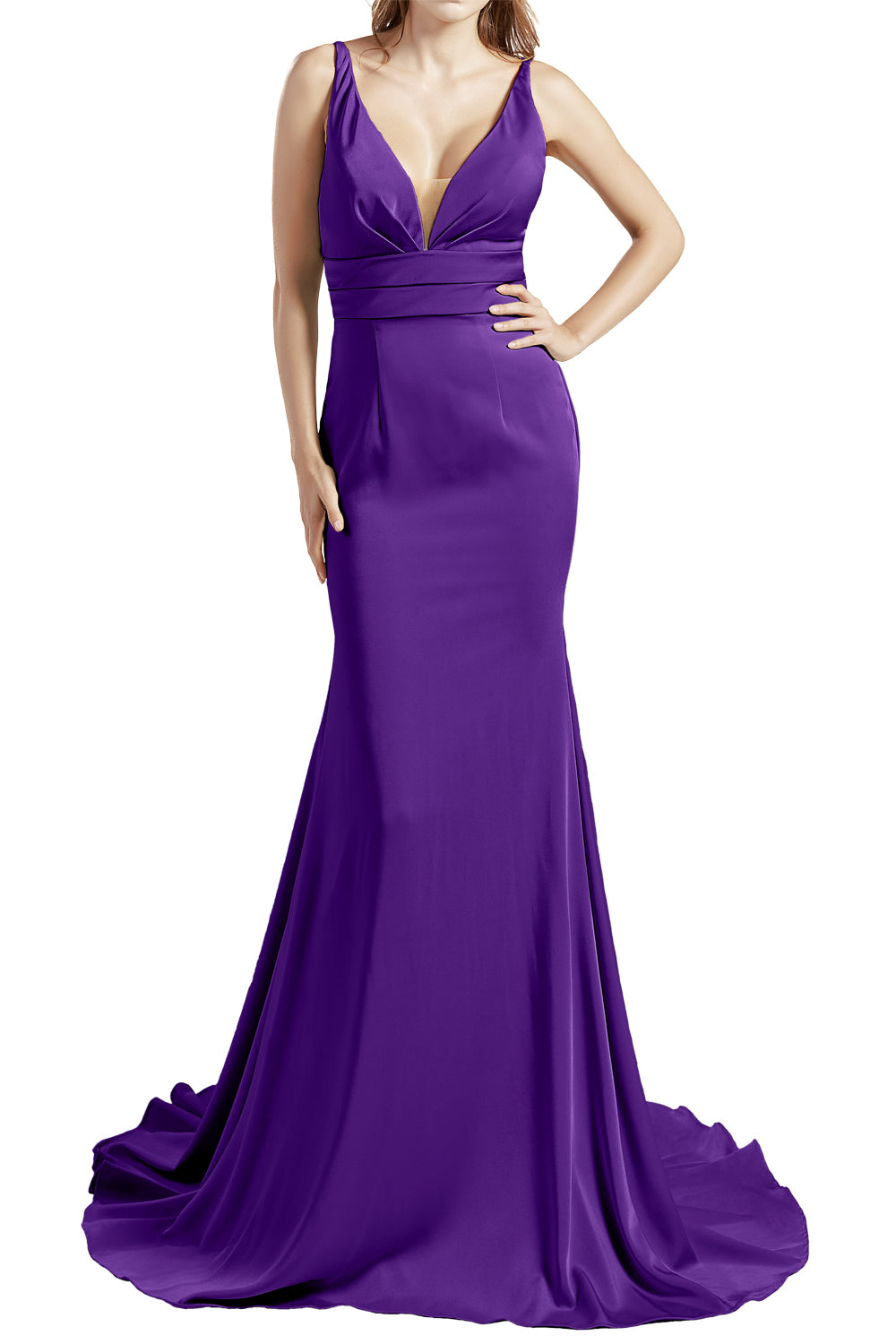 MACloth Damen Langes V-Ausschnitt Crepe Meerjungfrau Ballkleid Party Abendkleid