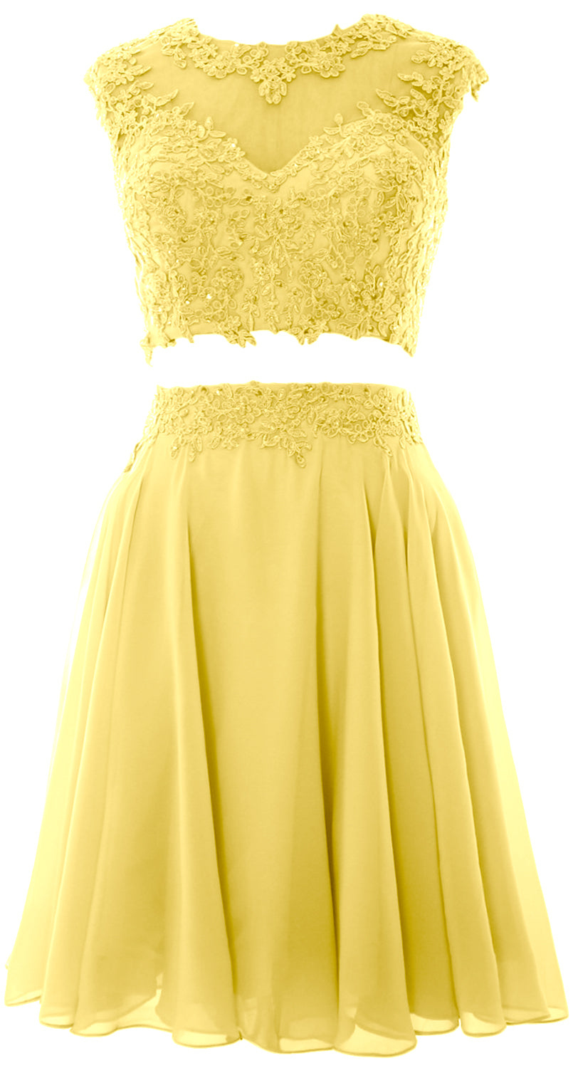 Vestido de fiesta de boda de encaje de 2 piezas estilo vintage para mujer de MACloth