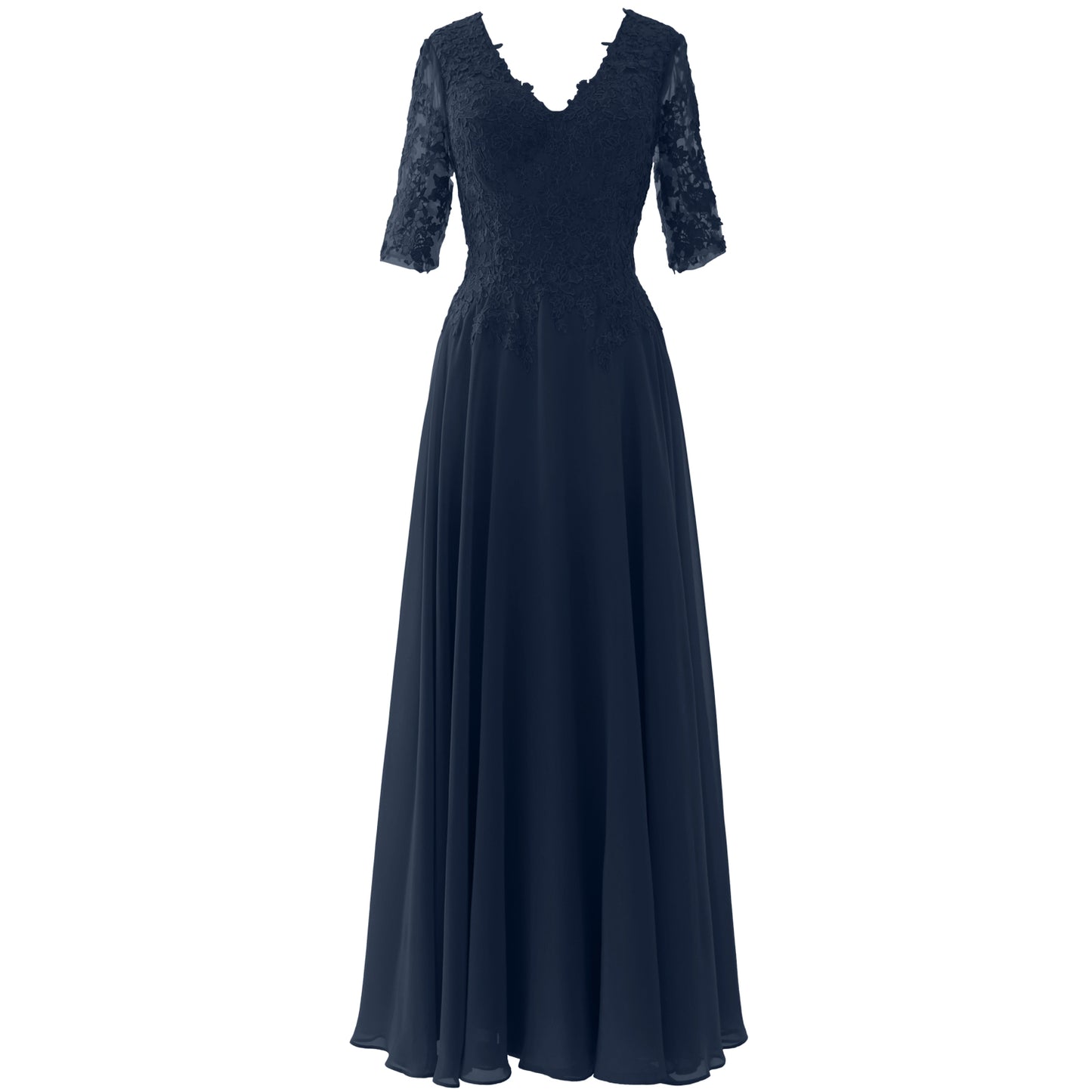 MACloth Vestido largo maxi para madre de la novia, manga corta, encaje, escote en V, vestido de noche
