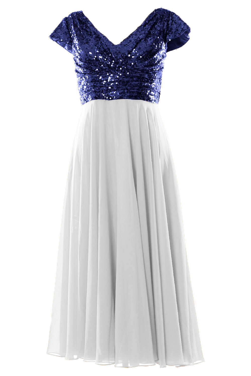 MACloth Damen Kleider für die Brautmutter, wadenlang, Pailletten, Flügelärmel, Brautjungfer