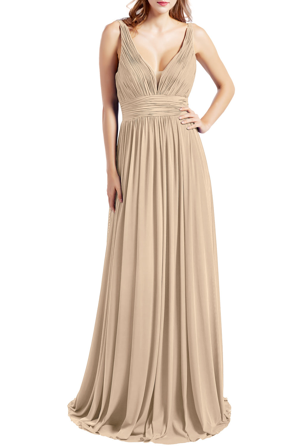 MACloth Women Sleeveless V Neck Bridesmaid Dresses Beach Wedding