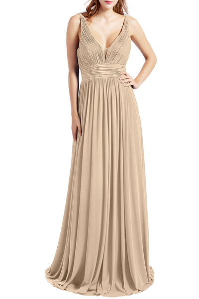 MACloth Women Sleeveless V Neck Formal Evening Gown Prom Dresses Beach Wedding