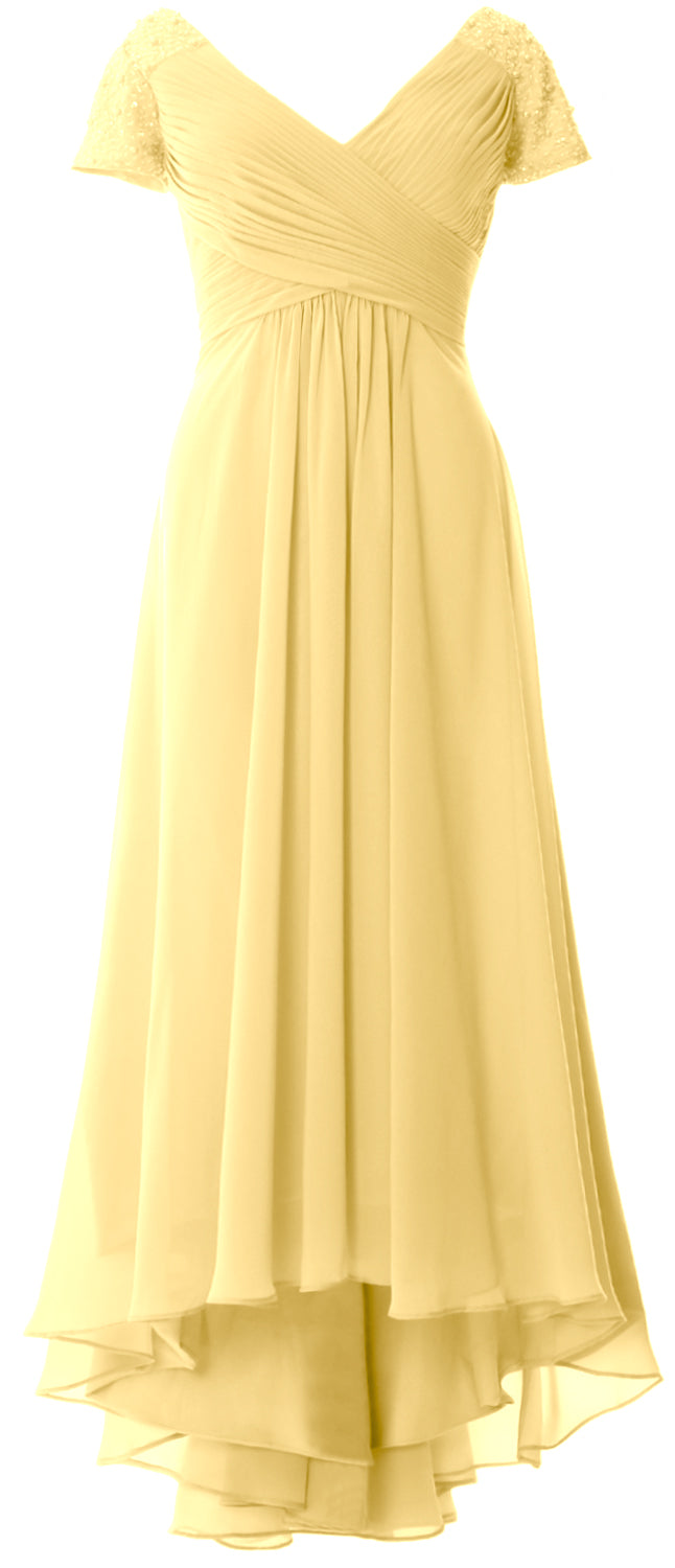 MACloth Mujeres Manga Corta Cuello En V Hi Lo Madre De La Novia Vestidos De Novio Vestido De Noche