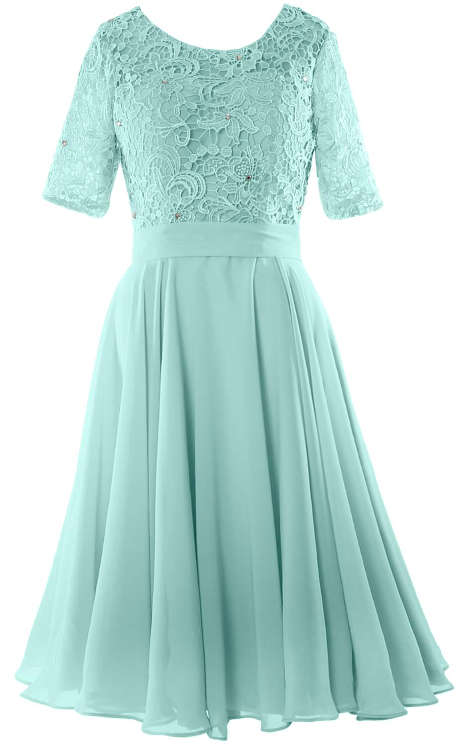 MACloth Women Short Mother Bride Dresses Half Sleeve Wedding Guest Dinner Lace