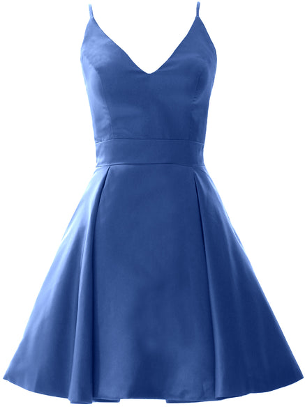 MACloth Mini Prom Homecoming Dresses V Neck Satin Wedding Guest Formal Gown