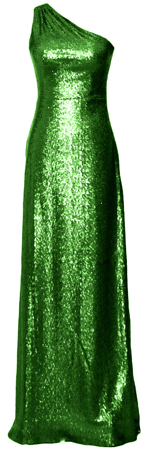 MACloth Women Sequin One Shoulder Long Bridemaid Dresses Military Ball Gown