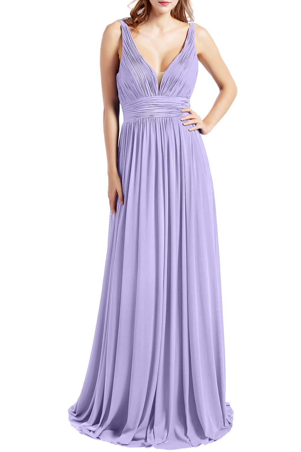 MACloth Women Sleeveless V Neck Bridesmaid Dresses Beach Wedding