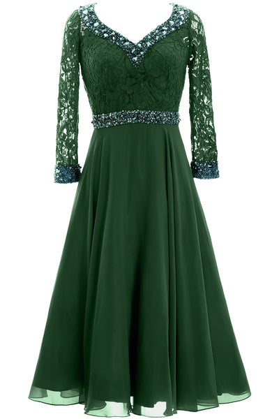 MACloth Women 3/4 Sleeve Lace Wedding Tea Length Mother of Bride Dresses Midi