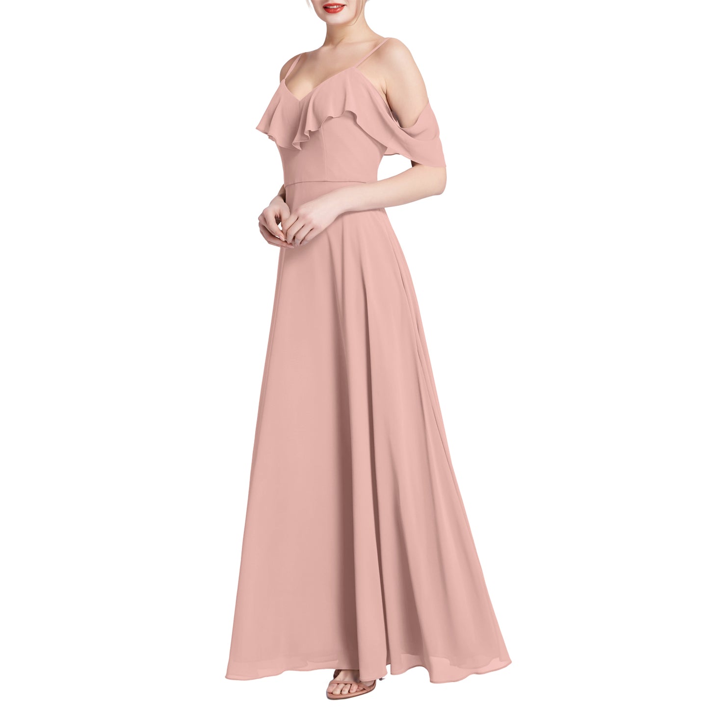 MACloth Women V Neck Cold Shoulder Long Maxi Wedding Party Bridesmaid Dresses