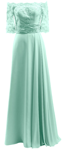 MACloth Women Mother of Bride Dresses Off Shoulder Lace Long Formal Evening Gown