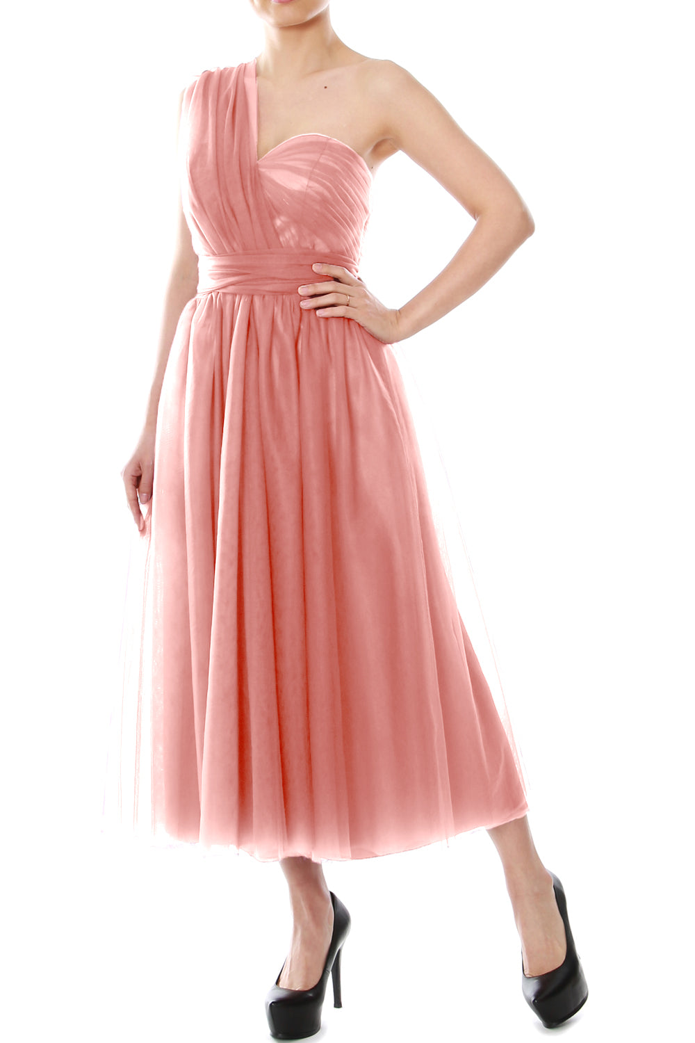 MACloth Midi Convertible Vestidos de dama de honor Vestido de fiesta de boda de tul