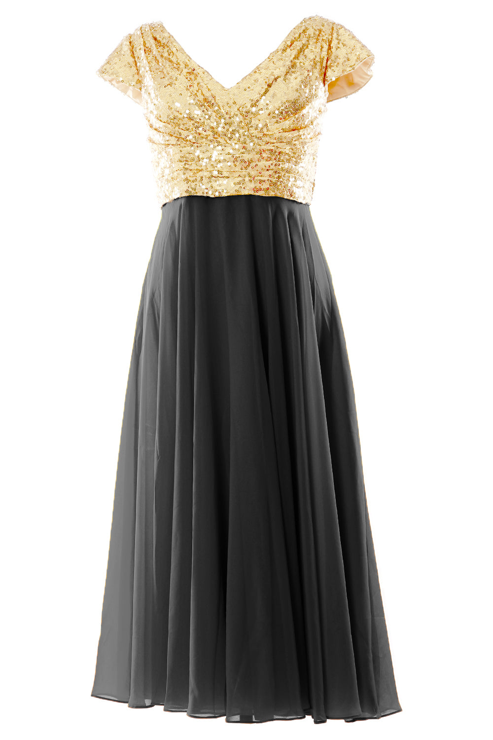 MACloth Damen Kleider für die Brautmutter, wadenlang, Pailletten, Flügelärmel, Brautjungfer